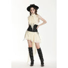 Darkinlove Women's Steampunk Irregular Ruffled Beige Honeymoon Dress