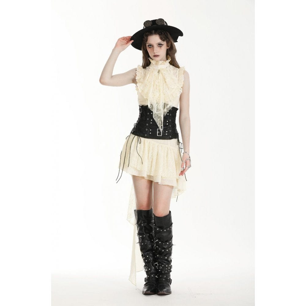 Darkinlove Women's Steampunk Irregular Ruffled Beige Honeymoon Dress