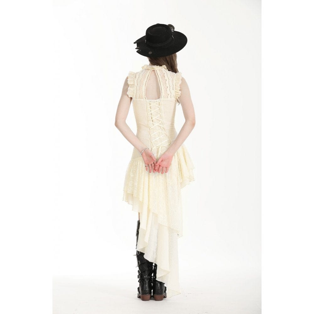 Darkinlove Women's Steampunk Irregular Ruffled Beige Honeymoon Dress