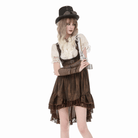 Darkinlove Women's Steampunk Lace Patchwork Lace-up Puff Sleeve Shirt