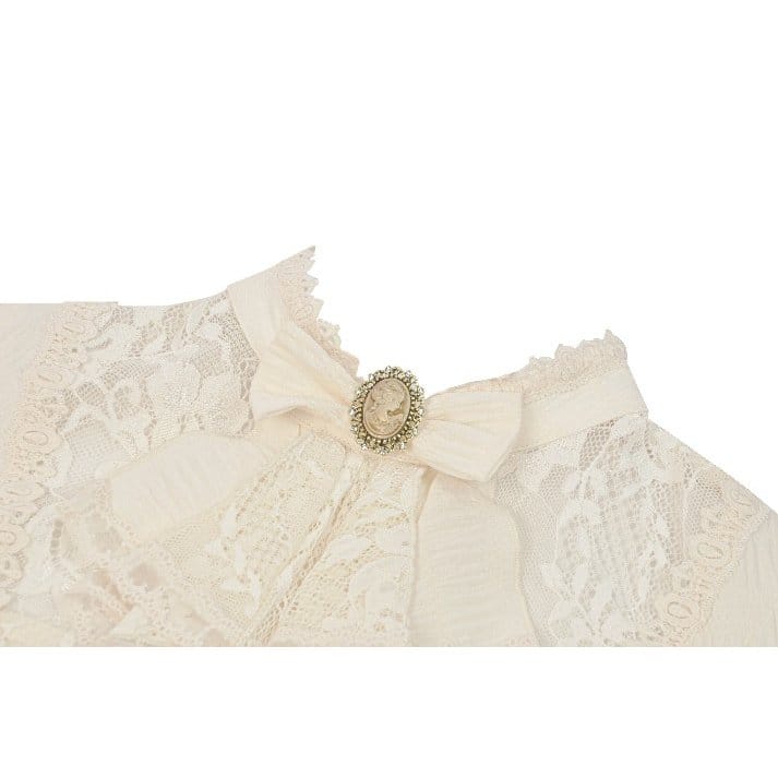Darkinlove Women's Steampunk Lace Patchwork Lace-up Puff Sleeve Shirt