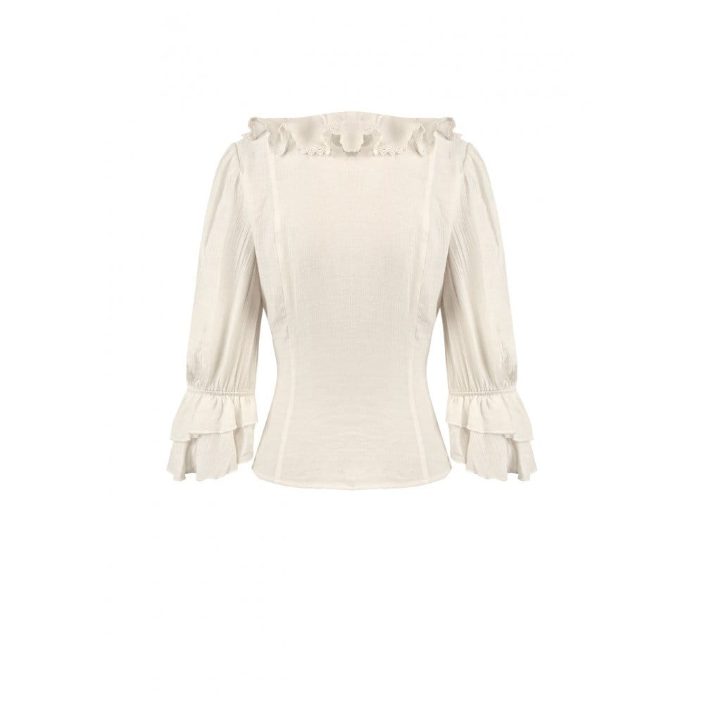 Darkinlove Women's Steampunk Lace-up Ruffle V-neck 3/4 Sleeve Blouse