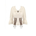 Darkinlove Women's Steampunk Lace-up Ruffle V-neck 3/4 Sleeve Blouse