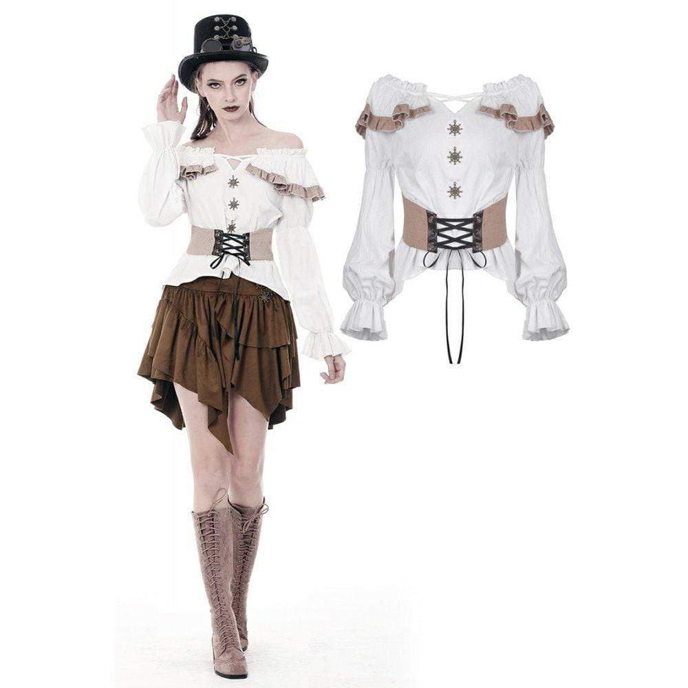 Darkinlove Women's Steampunk Off-shoulder Bandage Waist Tops