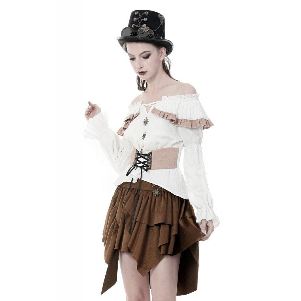 Darkinlove Women's Steampunk Off-shoulder Bandage Waist Tops