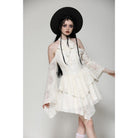 Darkinlove Women's Steampunk Ripped Off Shoulder Dress Beige