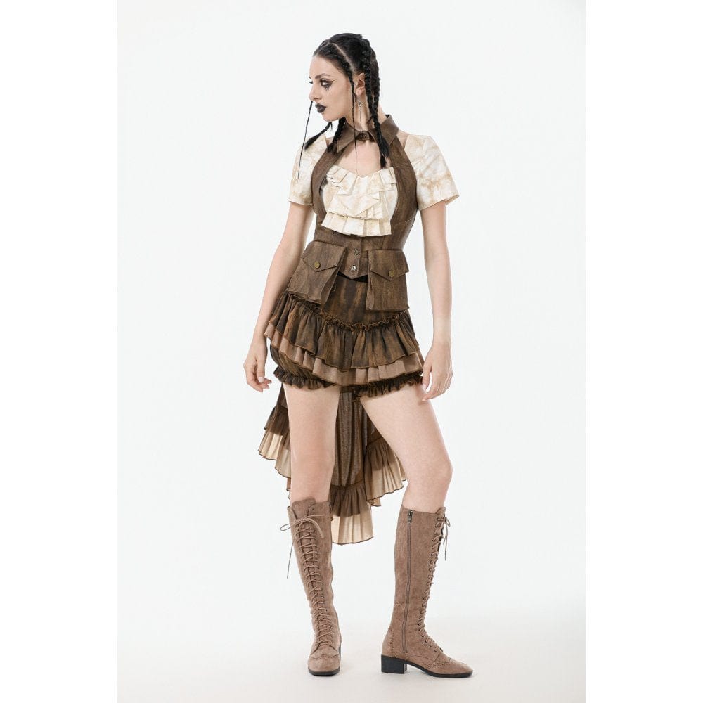 Darkinlove Women's Steampunk Ruffles Tie-Dye Crop Top