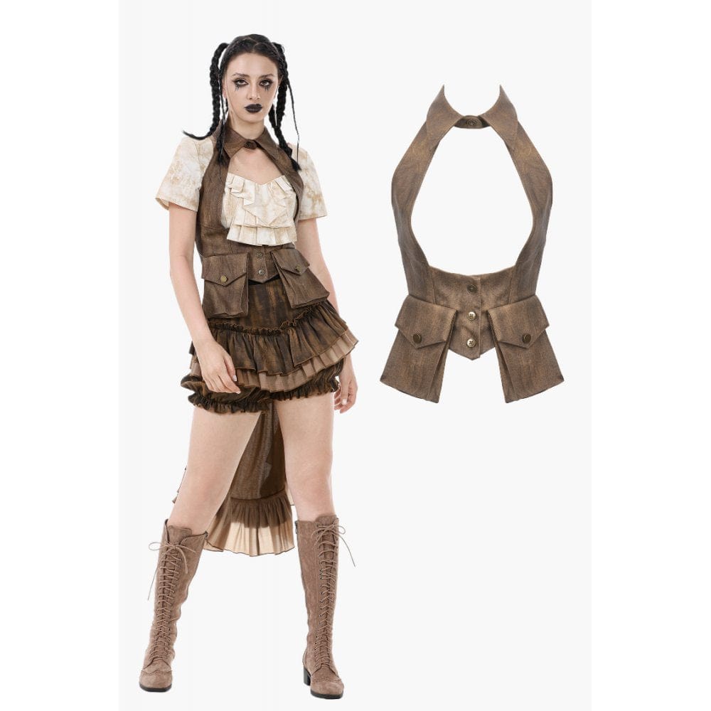 Darkinlove Women's Steampunk Utility Vest with Cargo Pockets