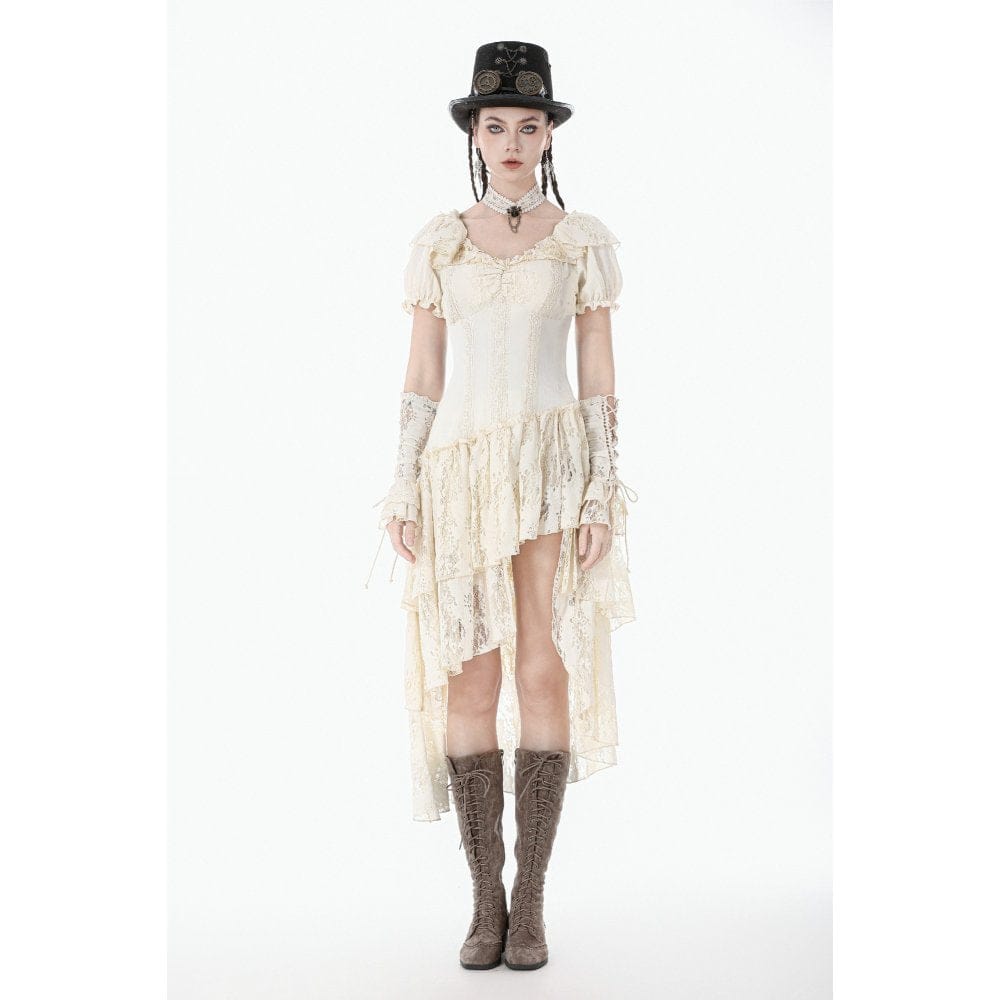 Darkinlove Women's Stempunk Asymmetric Layered Falbala Puff Short Sleeved Dress