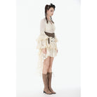 Darkinlove Women's Stempunk Lace Ruffled Layered High Low Skirt