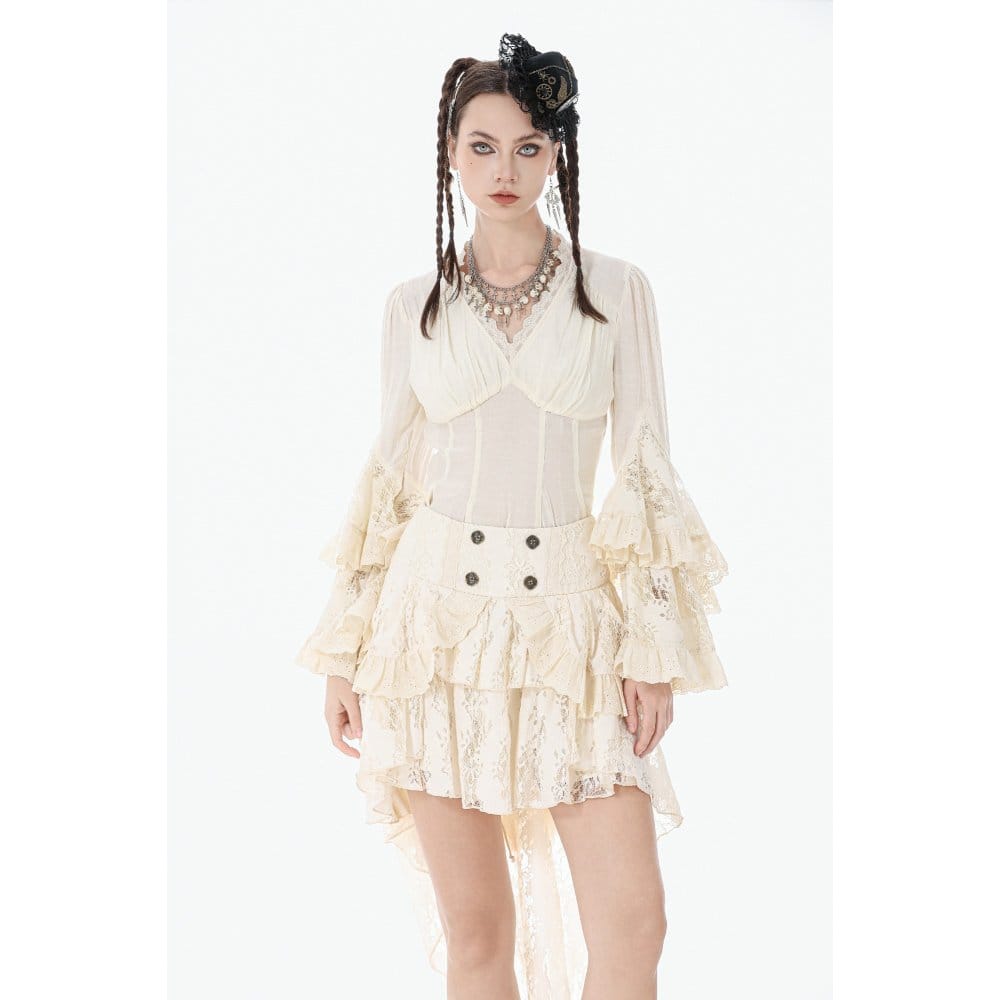 Darkinlove Women's Stempunk Lace Ruffled Layered High Low Skirt