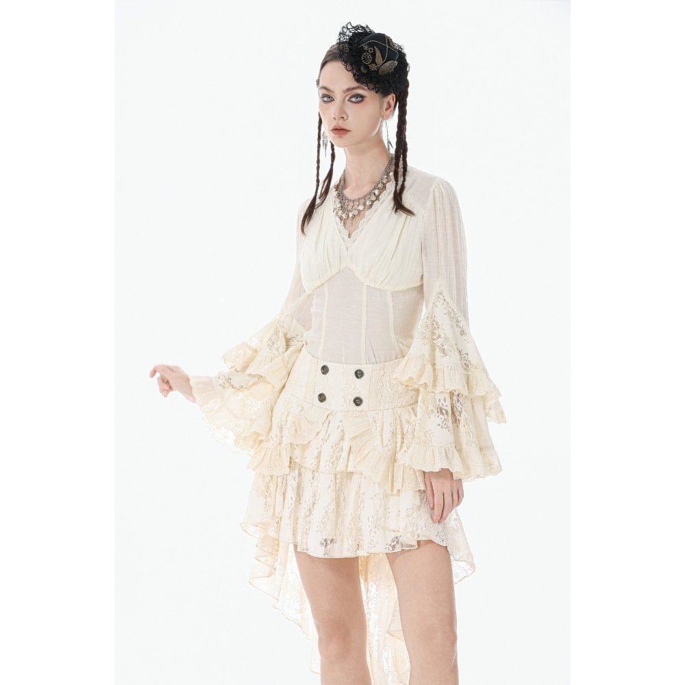 Darkinlove Women's Stempunk Lace Ruffled Layered High Low Skirt