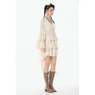 Darkinlove Women's Stempunk Lace-up Layered Flared Sleeved Shirt