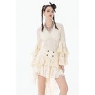 Darkinlove Women's Stempunk Lace-up Layered Flared Sleeved Shirt