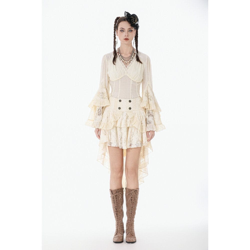 Darkinlove Women's Stempunk Lace-up Layered Flared Sleeved Shirt