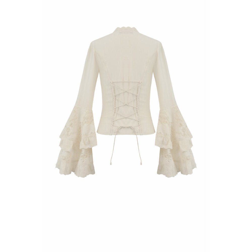 Darkinlove Women's Stempunk Lace-up Layered Flared Sleeved Shirt