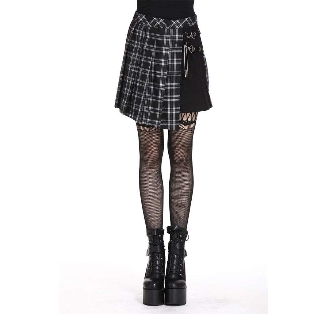 Darkinlove Women's Tartan Pleated Punk Skirt