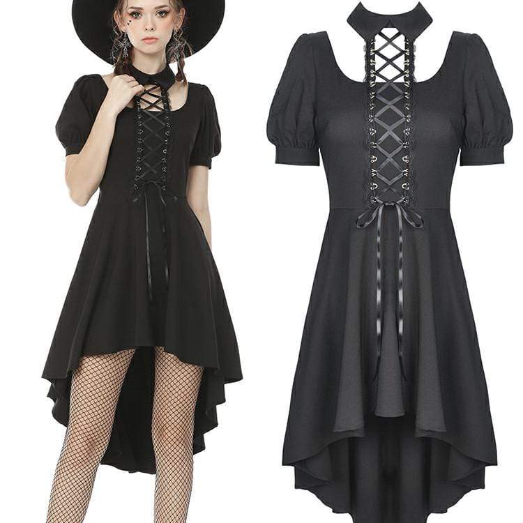 Darkinlove Women's Vintage Gothic High/Low Halterneck Black Little Dresses