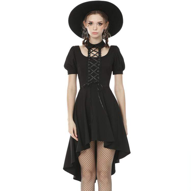 Darkinlove Women's Vintage Gothic High/Low Halterneck Black Little Dresses