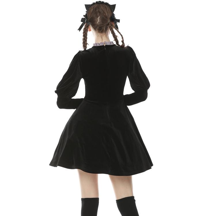 Darkinlove Women's Vintage Gothic Puff Sleeved Velet Doll Dresses