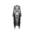 Darkinlove Women's Vintage Gothic Sheer Floral Lace Maxi Cape with Belts