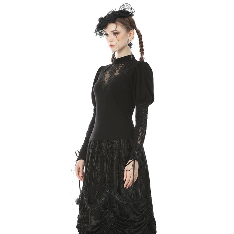 Darkinlove Women's Vintage Gothic Sheer Floral Lace Shirts