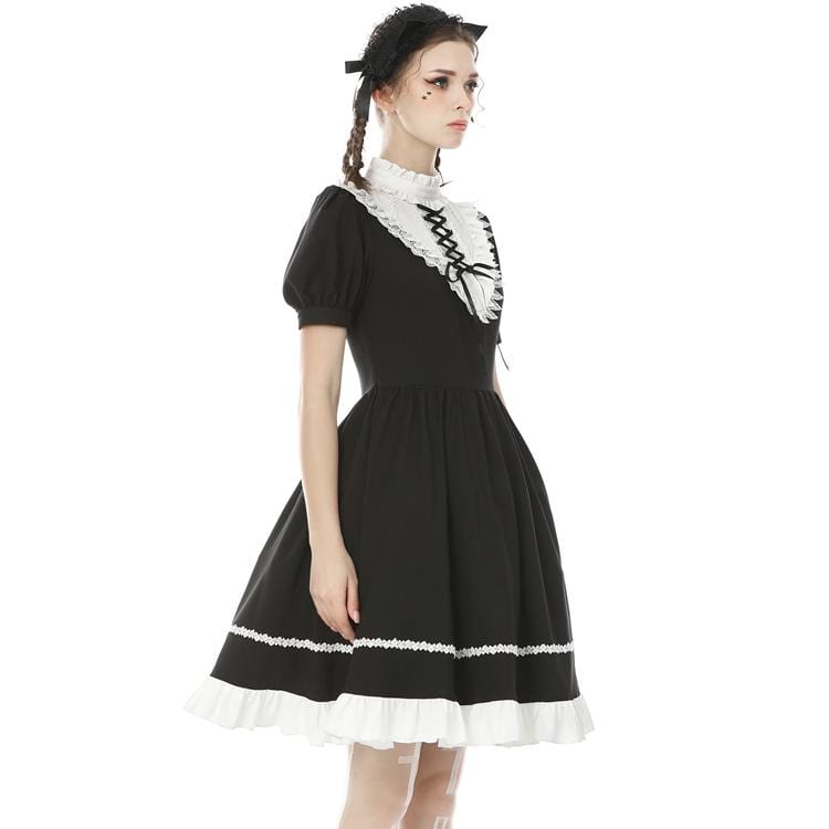 Darkinlove Women's Vintage Gothic Stand Collar Lacing Ruffles Princess Dresses