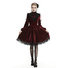 Darkinlove Women's Vintage Lace Collar Velet Dresses Red