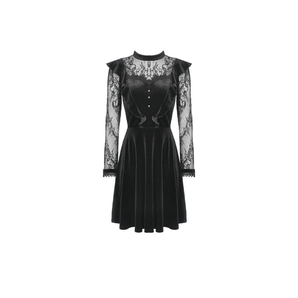 Darkinlove Women's Vintage Lace Sleeve Velet Dresses