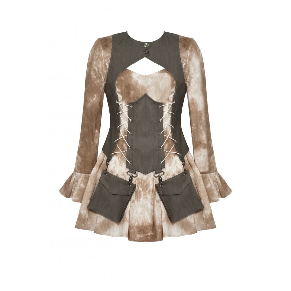 Darkinlove Women's Vintage Lace-up Tie-dyed Party Dress