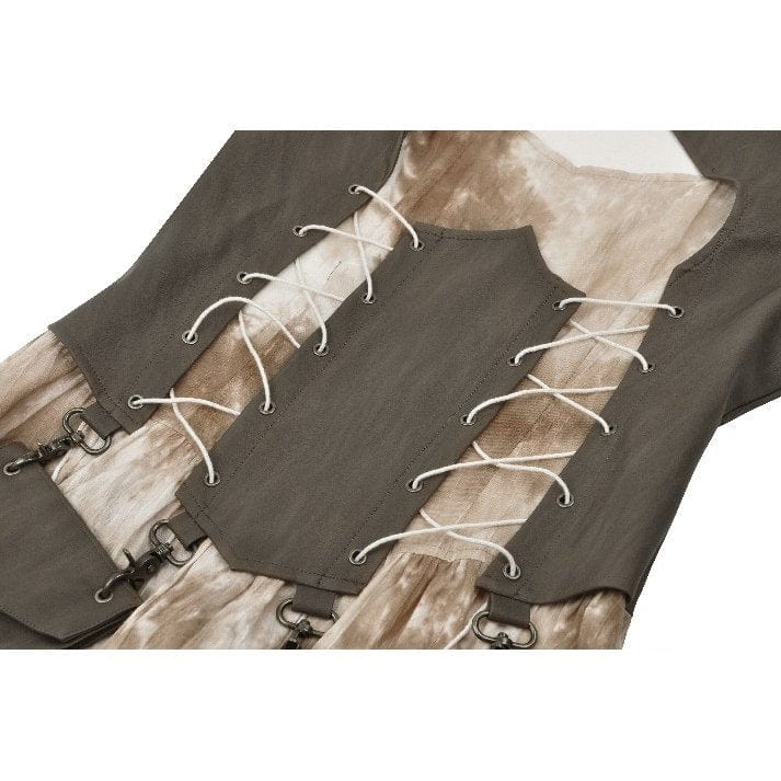 Darkinlove Women's Vintage Lace-up Tie-dyed Party Dress