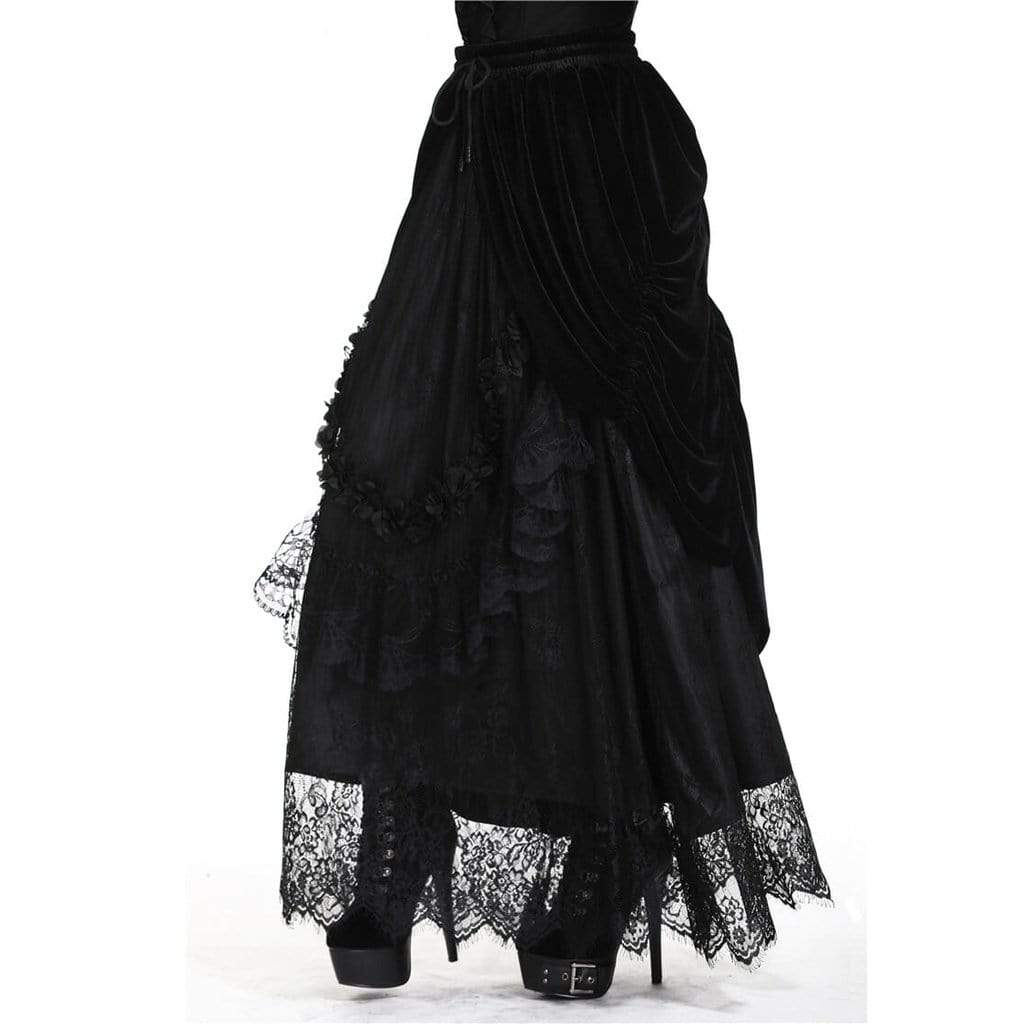 Darkinlove Women's Vintage Layered Lace & Velour Skirt