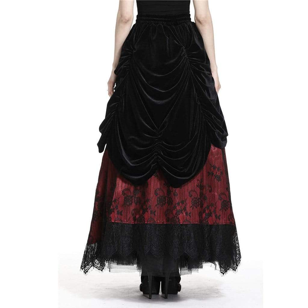 Darkinlove Women's Vintage Layered Lace & Velour Skirt