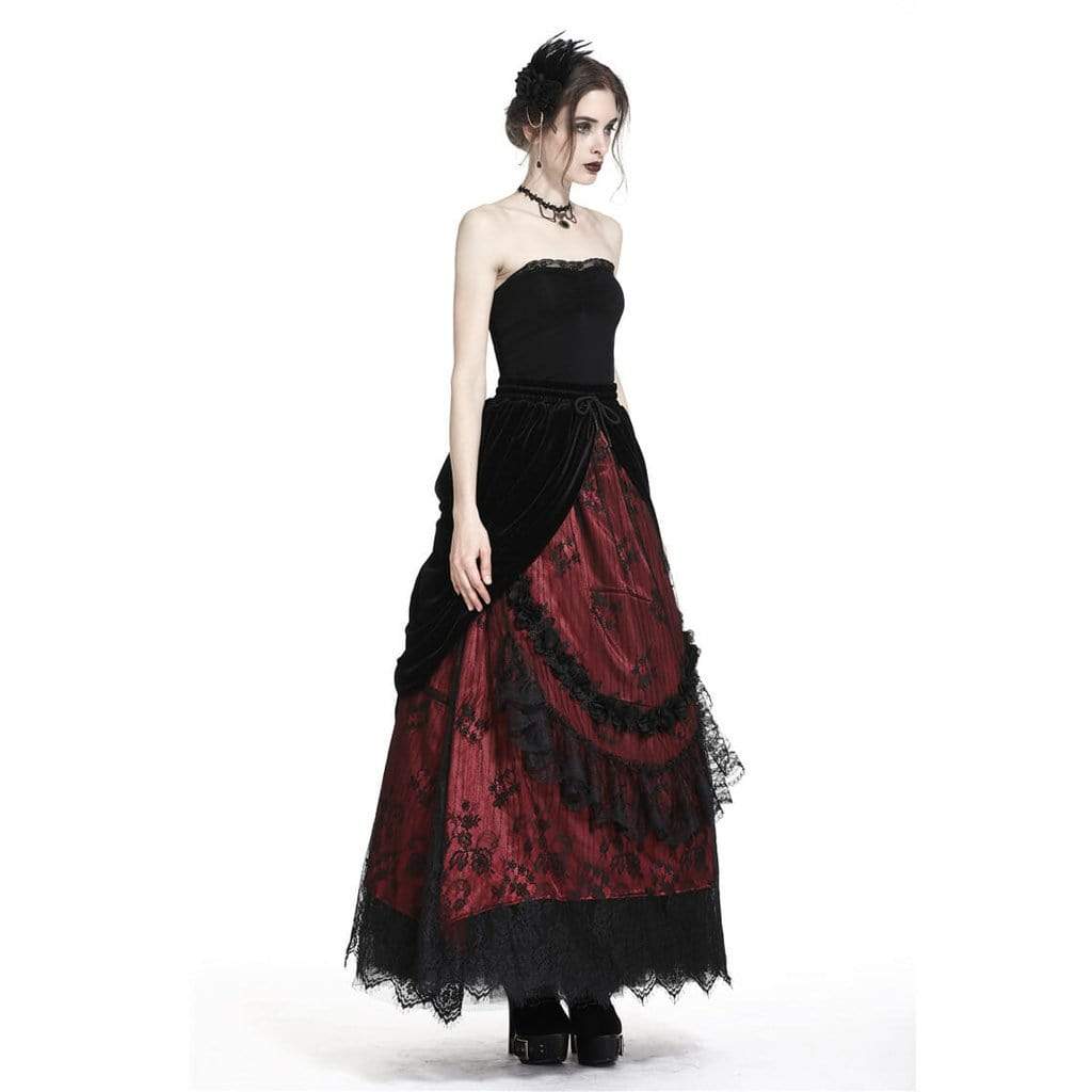 Darkinlove Women's Vintage Layered Lace & Velour Skirt