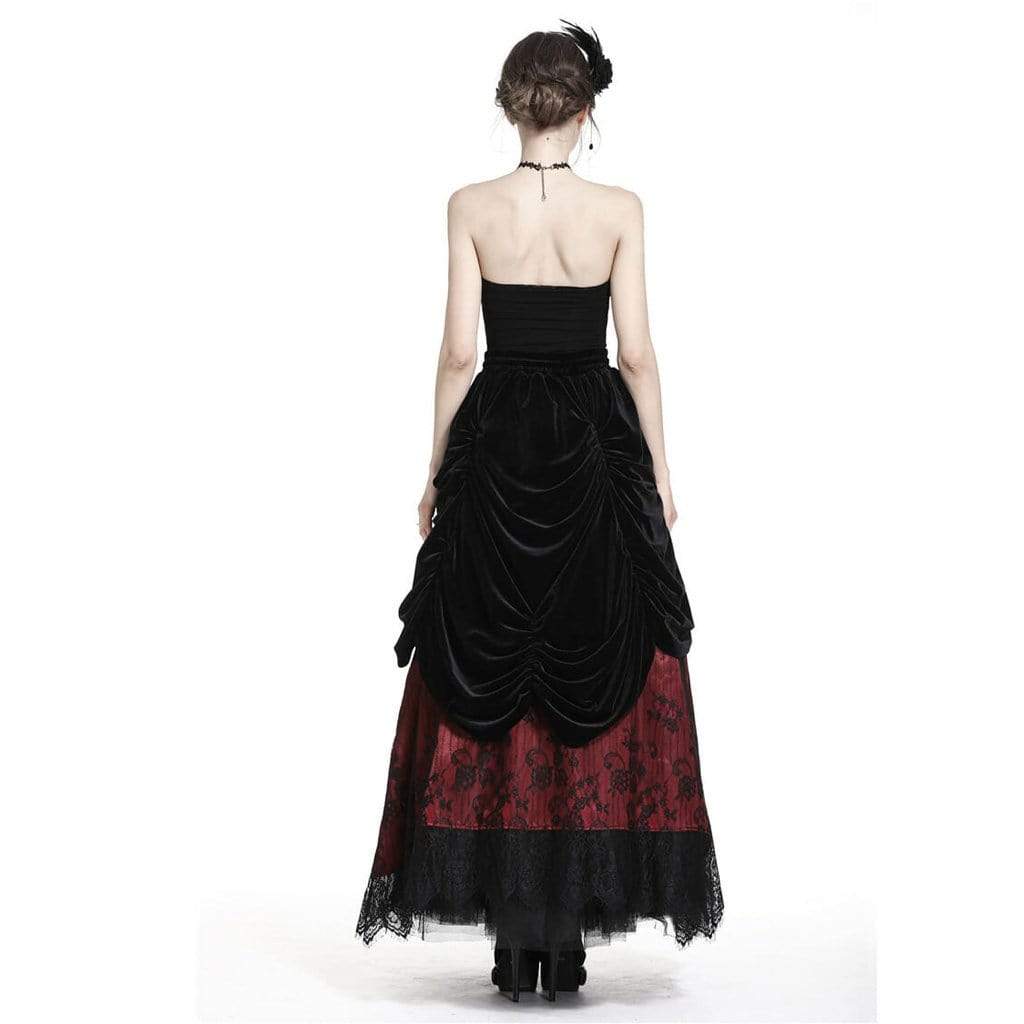 Darkinlove Women's Vintage Layered Lace & Velour Skirt