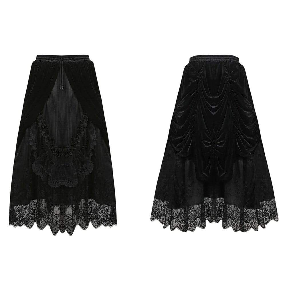 Darkinlove Women's Vintage Layered Lace & Velour Skirt