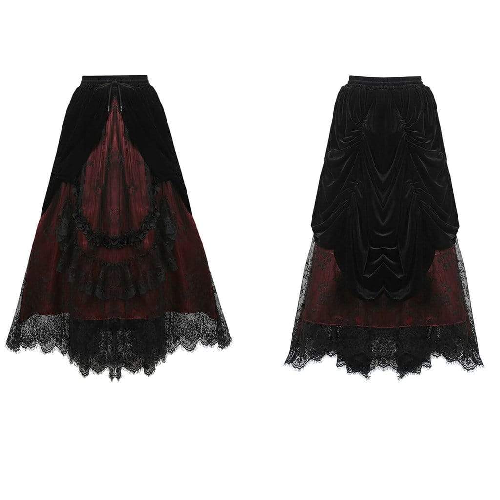 Darkinlove Women's Vintage Layered Lace & Velour Skirt