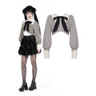 Darkinlove Women's Vintage Puff Sleeved Striped Short Shirt