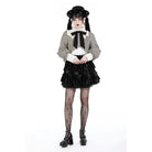 Darkinlove Women's Vintage Puff Sleeved Striped Short Shirt