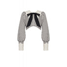 Darkinlove Women's Vintage Puff Sleeved Striped Short Shirt