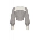 Darkinlove Women's Vintage Puff Sleeved Striped Short Shirt