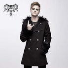 DEVIL FASHION Men's Goth Double-breasted Faux Fur Hooded Coat