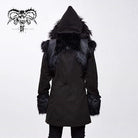 DEVIL FASHION Men's Goth Double-breasted Faux Fur Hooded Coat