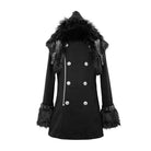 DEVIL FASHION Men's Goth Double-breasted Faux Fur Hooded Coat