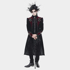 DEVIL FASHION Men's Gothic Beaded Trim Buckle Strap Zip Jacket Black