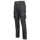 DEVIL FASHION Men's Gothic Big-pocket Sliver Studded Faux Leather Pants