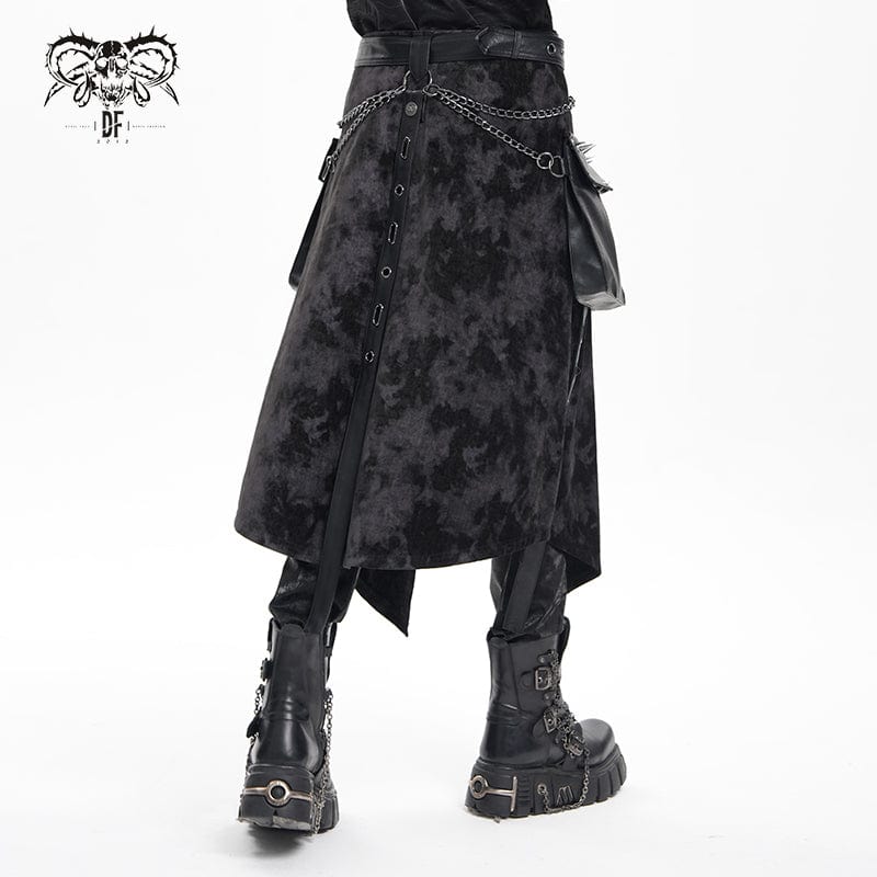 DEVIL FASHION Men's Gothic Buckle-up Chain Rivets Skirt