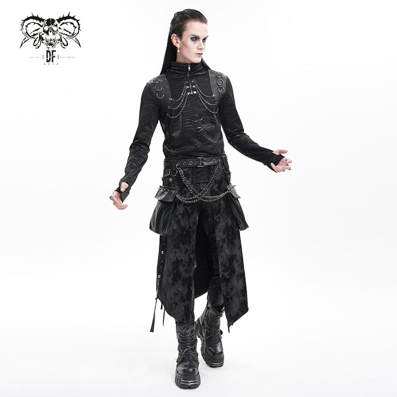 DEVIL FASHION Men's Gothic Buckle-up Chain Rivets Skirt