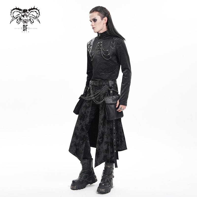 DEVIL FASHION Men's Gothic Buckle-up Chain Rivets Skirt