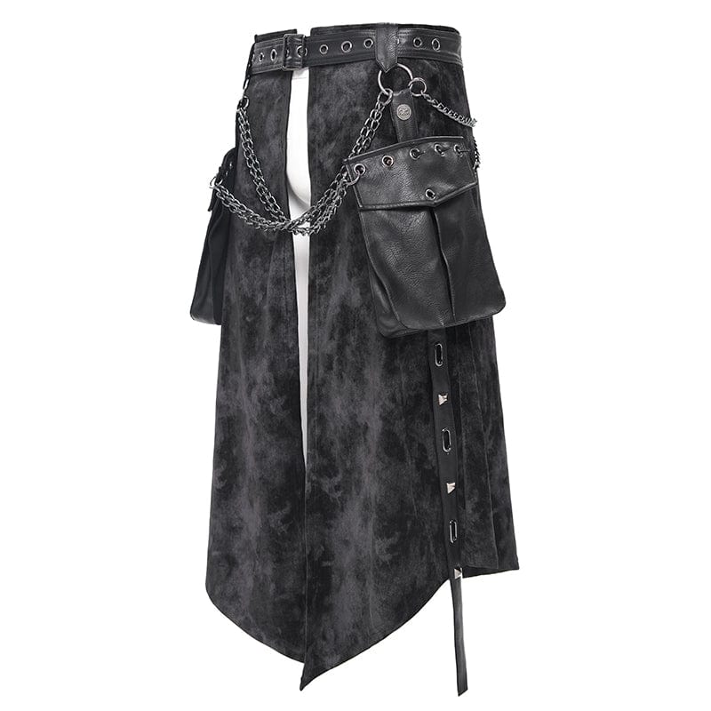 DEVIL FASHION Men's Gothic Buckle-up Chain Rivets Skirt